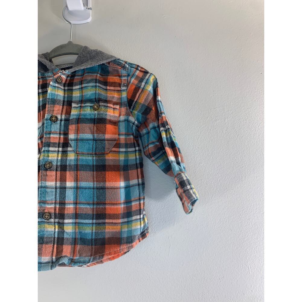 CARTER’S Boy’s Hooded Button Down Long Sleeve Flannel Shirt / Size: 12 Months - Picture 5 of 5